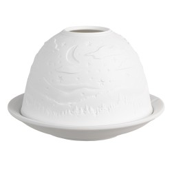 Clayre & Eef Portacandela Ø 12x8 cm Bianco Porcellana Stelle