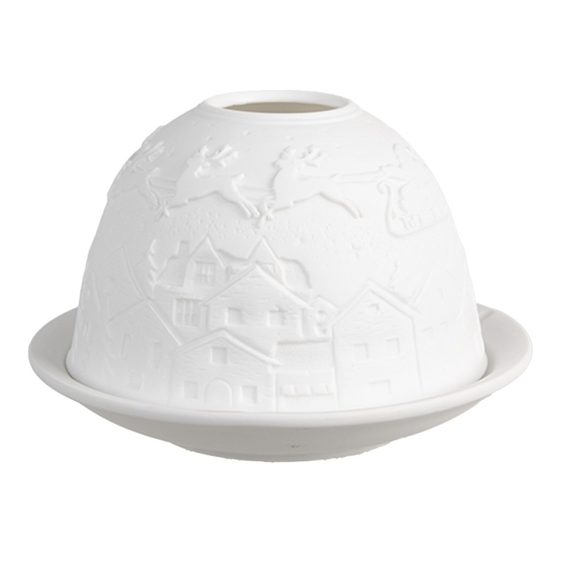 Clayre & Eef Portacandela Ø 12x8 cm Bianco Porcellana Natale