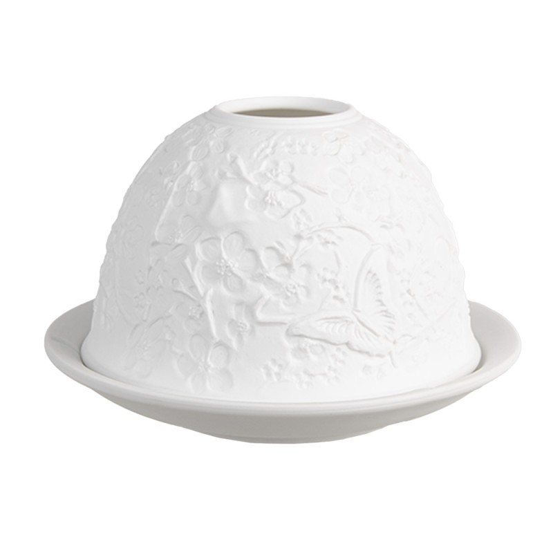 Clayre & Eef Portacandela Ø 12x8 cm Bianco Porcellana Farfalle