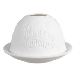 Clayre & Eef Teelichthalter Ø 12x8 cm Weiß Porzellan Weihnachtsmann
