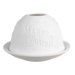 Clayre & Eef Portacandela Ø 12x8 cm Bianco Porcellana Babbo Natale