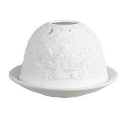 Clayre & Eef Porte-bougie Ø 12x8 cm Blanc Porcelaine Hiver