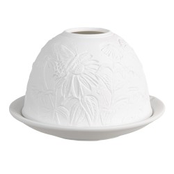 Clayre & Eef Portacandela Ø 12x8 cm Bianco Porcellana Fiori