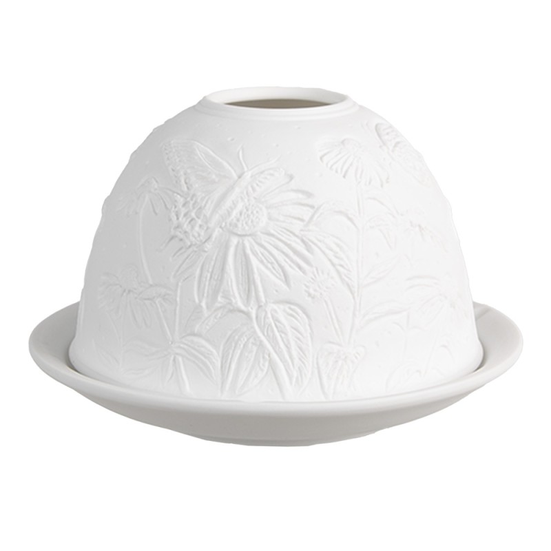 Clayre & Eef Porte-bougie Ø 12x8 cm Blanc Porcelaine Fleurs