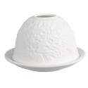 Clayre & Eef Portacandela Ø 12x8 cm Bianco Porcellana Fiori