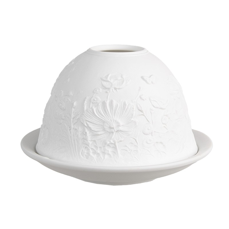 Clayre & Eef Porte-bougie Ø 12x8 cm Blanc Porcelaine Fleurs