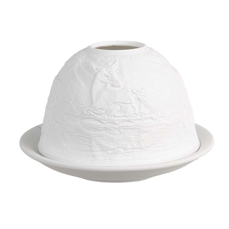 Clayre & Eef Portacandela Ø 12x8 cm Bianco Porcellana Cervi