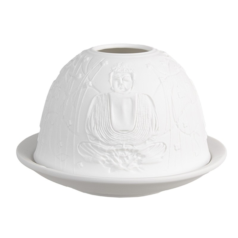 Clayre & Eef Portacandela Ø 12x8 cm Bianco Porcellana Buddha