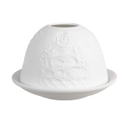 Clayre & Eef Porte-bougie Ø 12x8 cm Blanc Porcelaine Bouddha