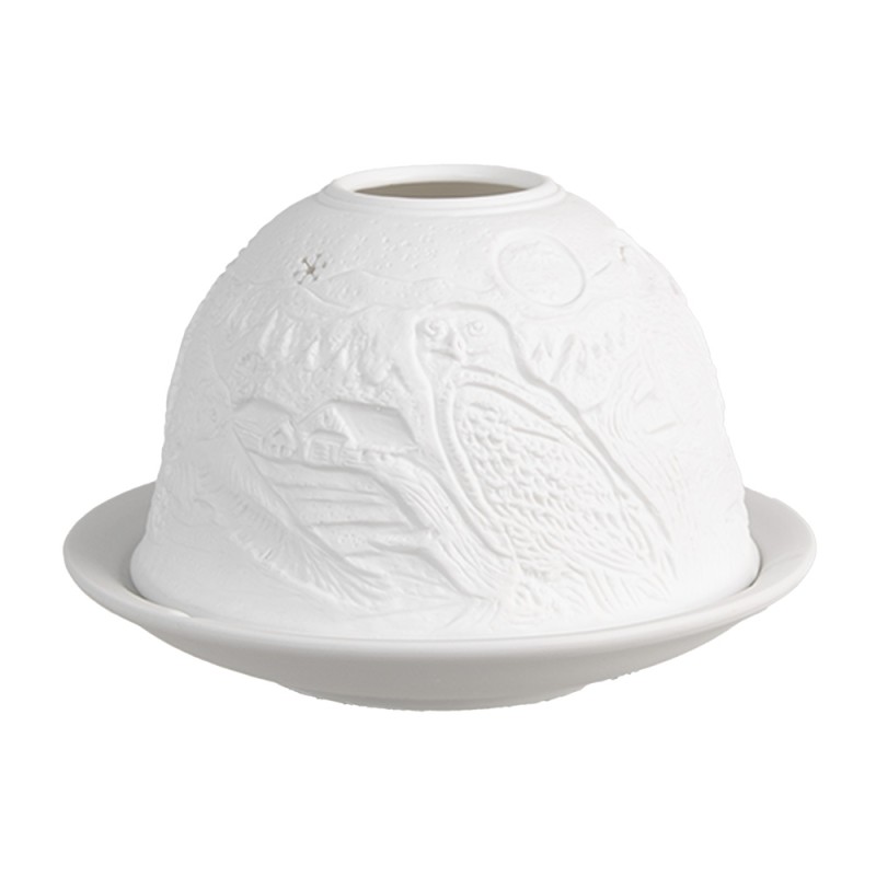 Clayre & Eef Porte-bougie Ø 12x8 cm Blanc Porcelaine Chouette