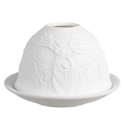 Clayre & Eef Tealight Holder Ø 12x8 cm White Porcelain Deer