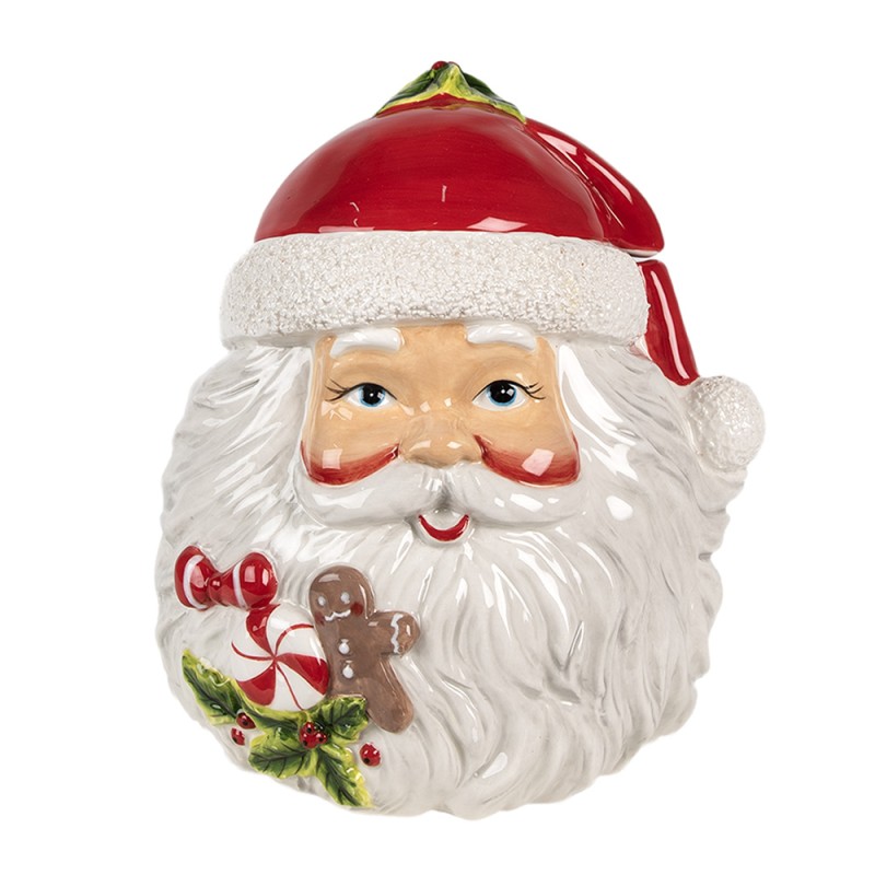 Clayre & Eef Storage Jar Lid Santa Claus 20x17x22 cm White Red Ceramic