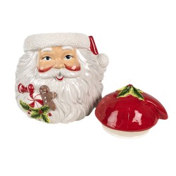 Clayre & Eef Couvercle de pot de stockage Père Noël 20x17x22 cm Blanc Rouge Céramique