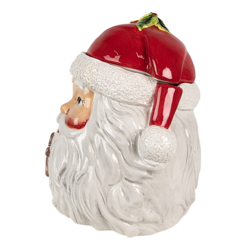 Clayre & Eef Coperchio del barattolo di stoccaggio Babbo Natale  20x17x22 cm Bianco Rosso  Ceramica