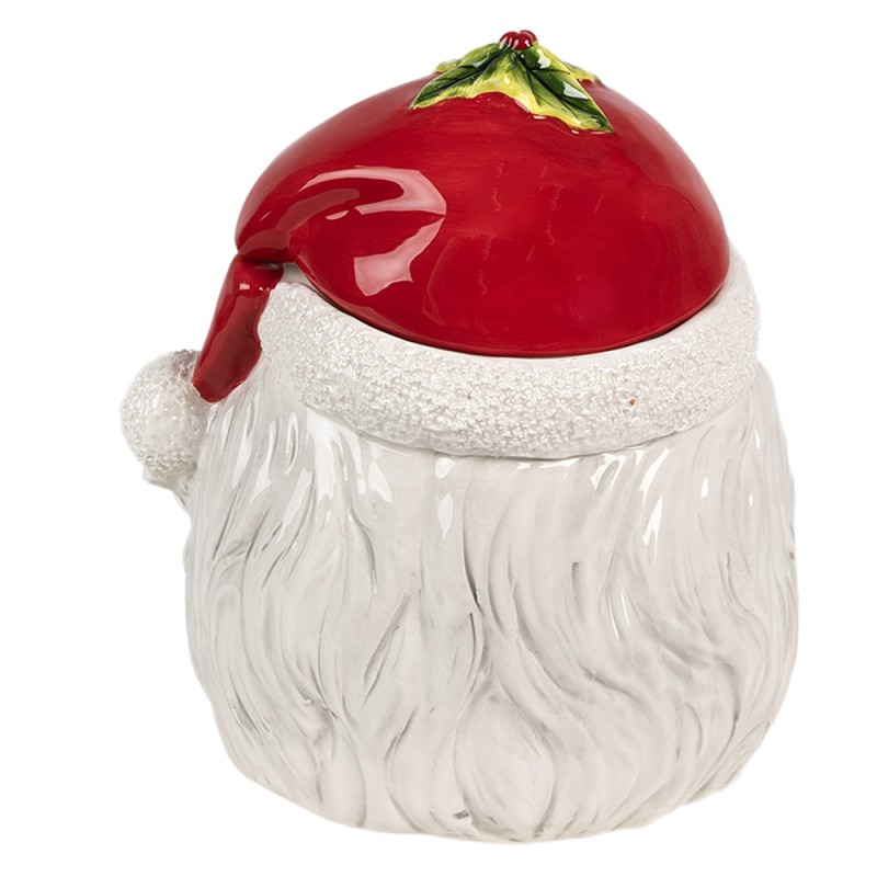 Clayre & Eef Storage Jar Lid Santa Claus 20x17x22 cm White Red Ceramic