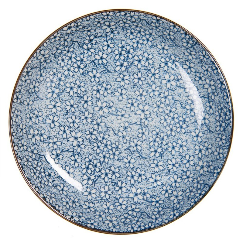 Clayre & Eef Piatto da zuppa Ø 20x4 cm Blu Ceramica Rotondo Fiori