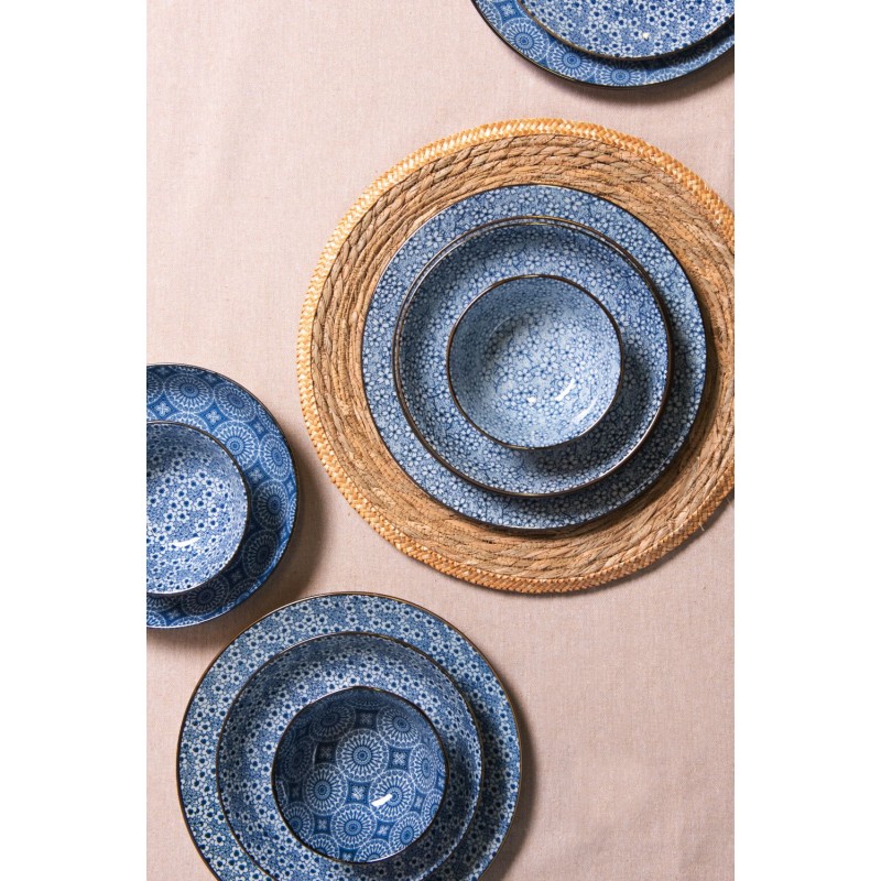 Clayre & Eef Piatto da zuppa Ø 20x4 cm Blu Ceramica Rotondo Fiori