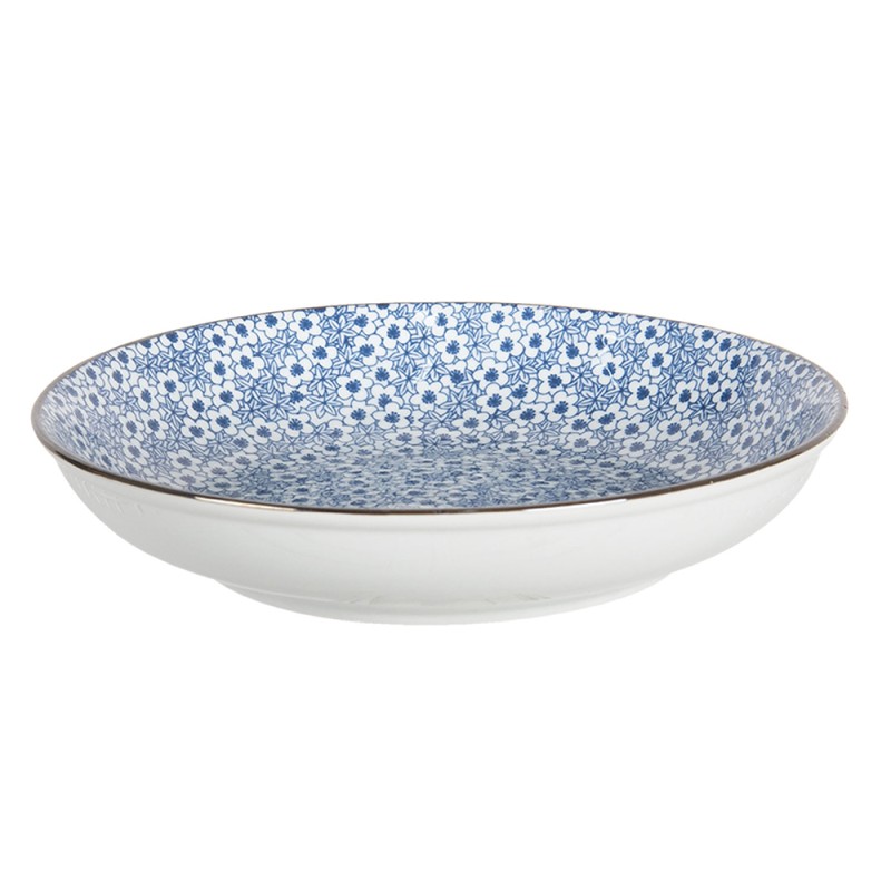 Clayre & Eef Piatto da zuppa Ø 20x4 cm Blu Ceramica Rotondo Fiori