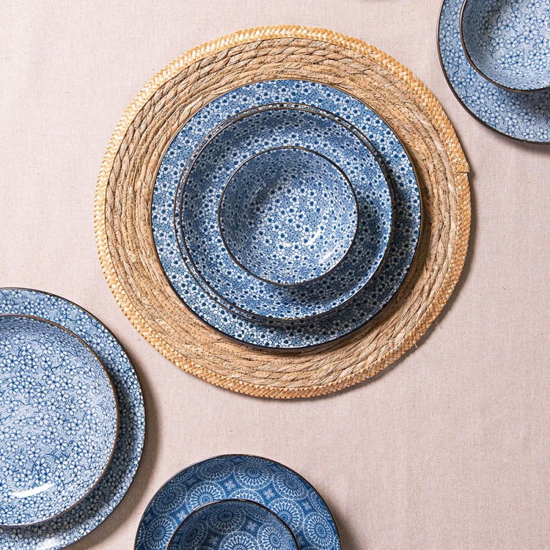 Clayre & Eef Soup Plate Ø 20x4 cm Blue Ceramic Round Flowers