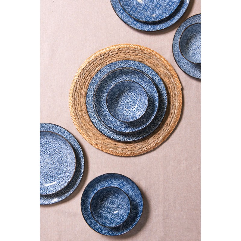 Clayre & Eef Soup Plate Ø 20x4 cm Blue Ceramic Round Flowers