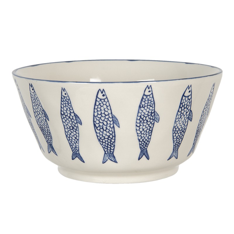 Clayre & Eef Serving Platter 3100 ml Beige Blue Ceramic Round Fishes