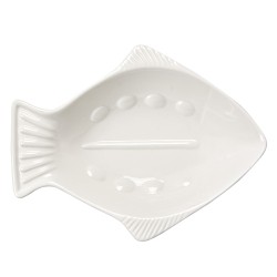 Clayre & Eef Scodella Pesce 19x15x4 cm Bianco Ceramica