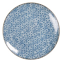 Clayre & Eef Piatto per la colazione Ø 21 cm Blu Ceramica Rotondo Fiori