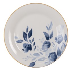 Clayre & Eef Frühstücksteller Ø 20 cm Blau Beige Keramik Rund Blumen