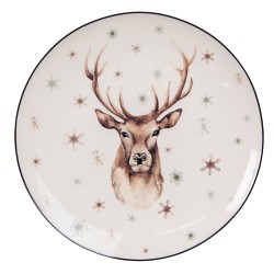 Clayre & Eef Breakfast Plate Ø 21 cm White Porcelain Reindeer