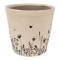 Clayre & Eef Pot de fleurs Ø 15x14 cm Beige Noir Céramique Fleurs