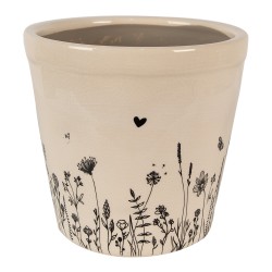 Clayre & Eef Fioriera Ø 21x20 cm Beige Nero Ceramica Fiori