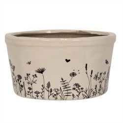 Clayre & Eef Bloempot  Ø 20x11 cm Beige Zwart Keramiek