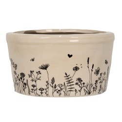 Clayre & Eef Pot de fleurs Ø 16x9 cm Beige Noir Céramique Fleurs