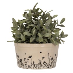 Clayre & Eef Bloempot  Ø 16x9 cm Beige Zwart Keramiek Bloemen