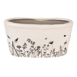 Clayre & Eef Fioriera 27x13x14 cm Beige Nero Ceramica Ovale Fiori