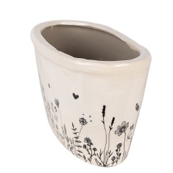 Clayre & Eef Blumentopf 27x13x14 cm Beige Schwarz Keramik Oval Blumen