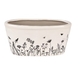 Clayre & Eef Planter 23x11x11 cm Beige Black Ceramic Oval Flowers