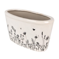 Clayre & Eef Planter 23x11x11 cm Beige Black Ceramic Oval Flowers