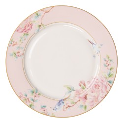 Clayre & Eef Piatto da cena   Ø 27 cm Rosa Bianco Porcellana Fiori