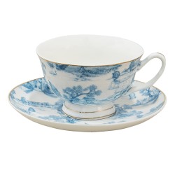 Clayre & Eef Tasse et soucoupe 250 ml Bleu Blanc Porcelaine