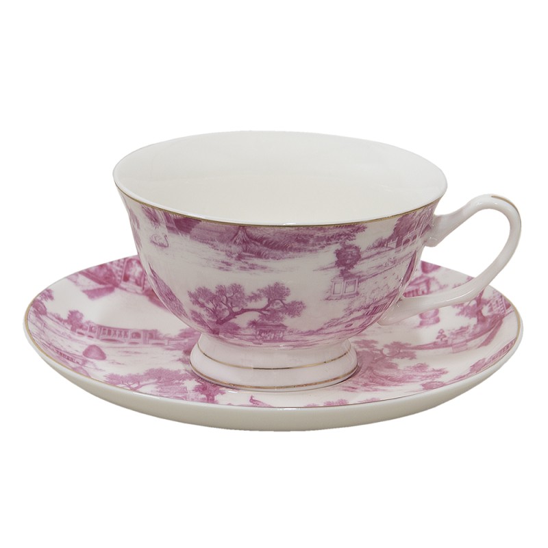 Clayre & Eef Tasse mit Untertasse 250 ml Rosa Porzellan