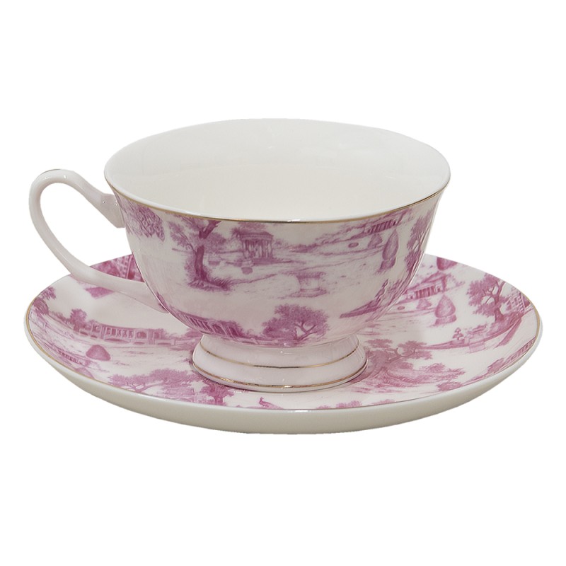 Clayre & Eef Cup and Saucer 250 ml Pink Porcelain