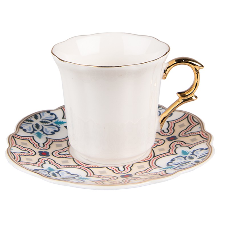 Clayre & Eef Tazza e piattino 95 ml Bianco Beige Porcellana