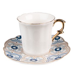 Clayre & Eef Tasse et soucoupe 95 ml Blanc Bleu Porcelaine