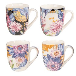 Clayre & Eef Mug set de 4 300 ml Bleu Porcelaine Fleurs