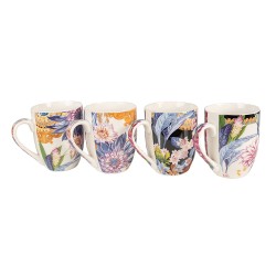 Clayre & Eef Mug set de 4 300 ml Bleu Porcelaine Fleurs