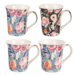 Clayre & Eef Tasse 4er Set 300 ml Blau Rosa Porzellan Blumen