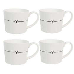 Clayre & Eef Mug set de 4 300 ml Blanc Céramique Coeurs