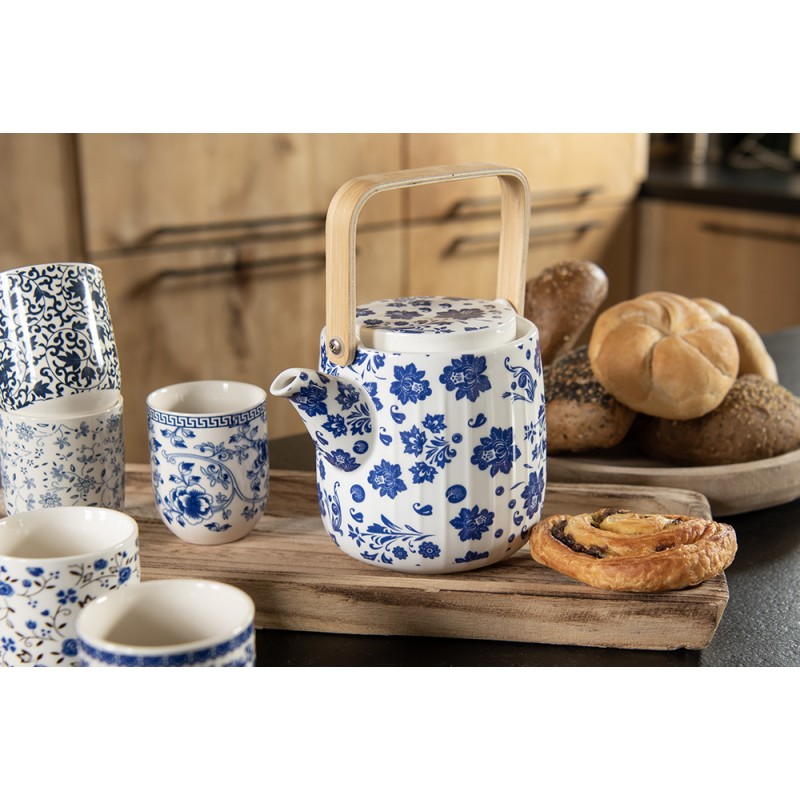 Clayre & Eef Tasse 100 ml Blau Porzellan Rund Blätter