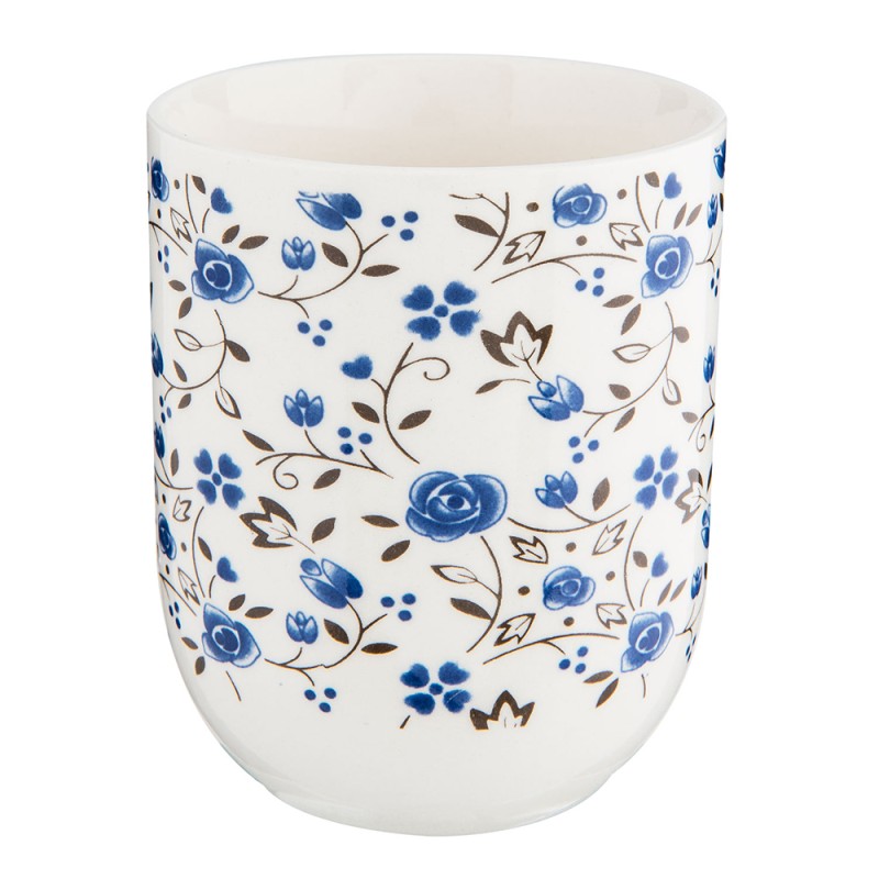 Clayre & Eef Mok  100 ml Blauw Wit Porselein Rond Bloemen